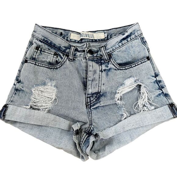 Melville Denim shorts ~ distressed ~ size 38~ Made in Italy ~ 100% Cotton - Picture 1 of 11